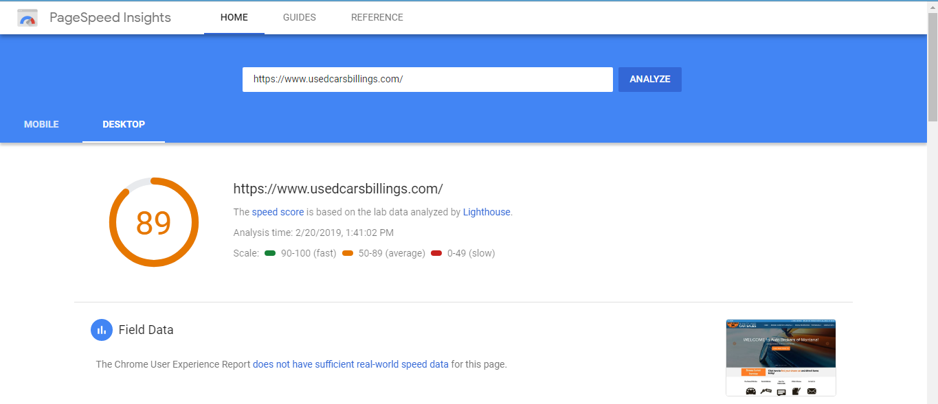 Google Speed Test Example