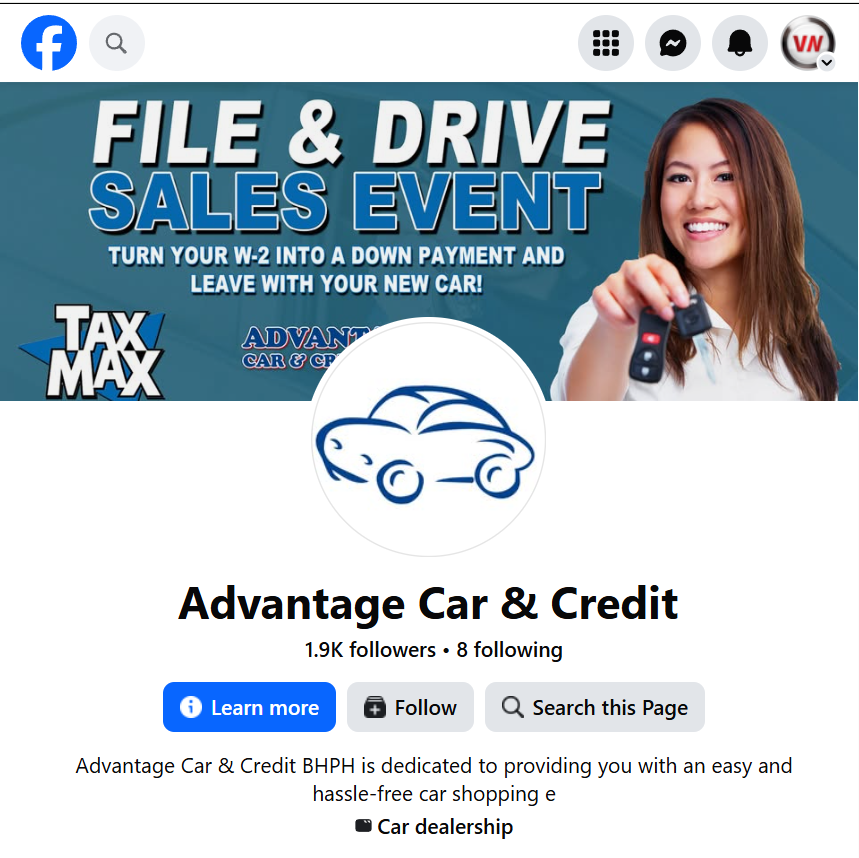 Auto Dealership Facebook Profile Example